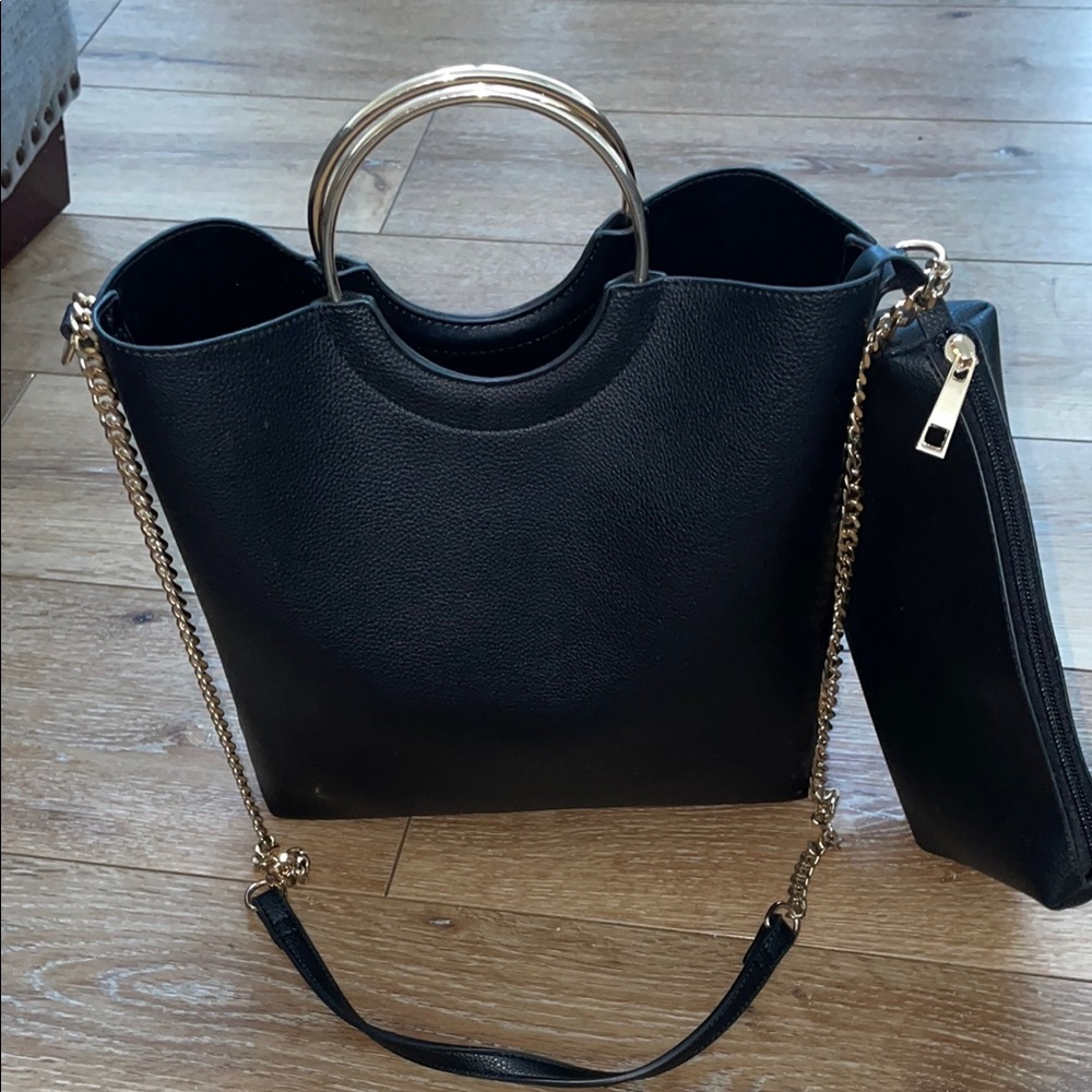 Sleek Black Shoulder Bag Set with Gold Accents Like New